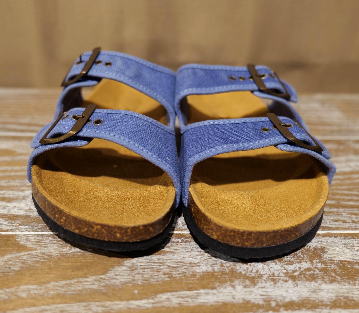 Sandales tissu bleu céleste face