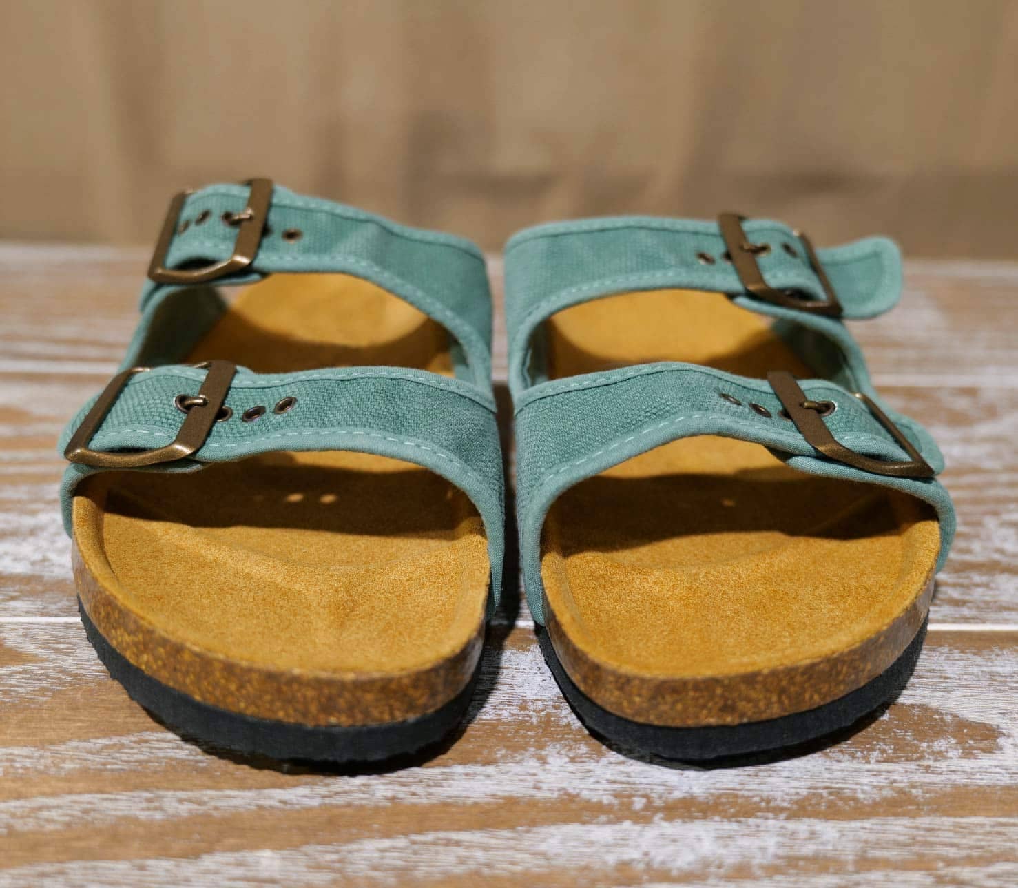 Sandales tissu vert d'eau face
