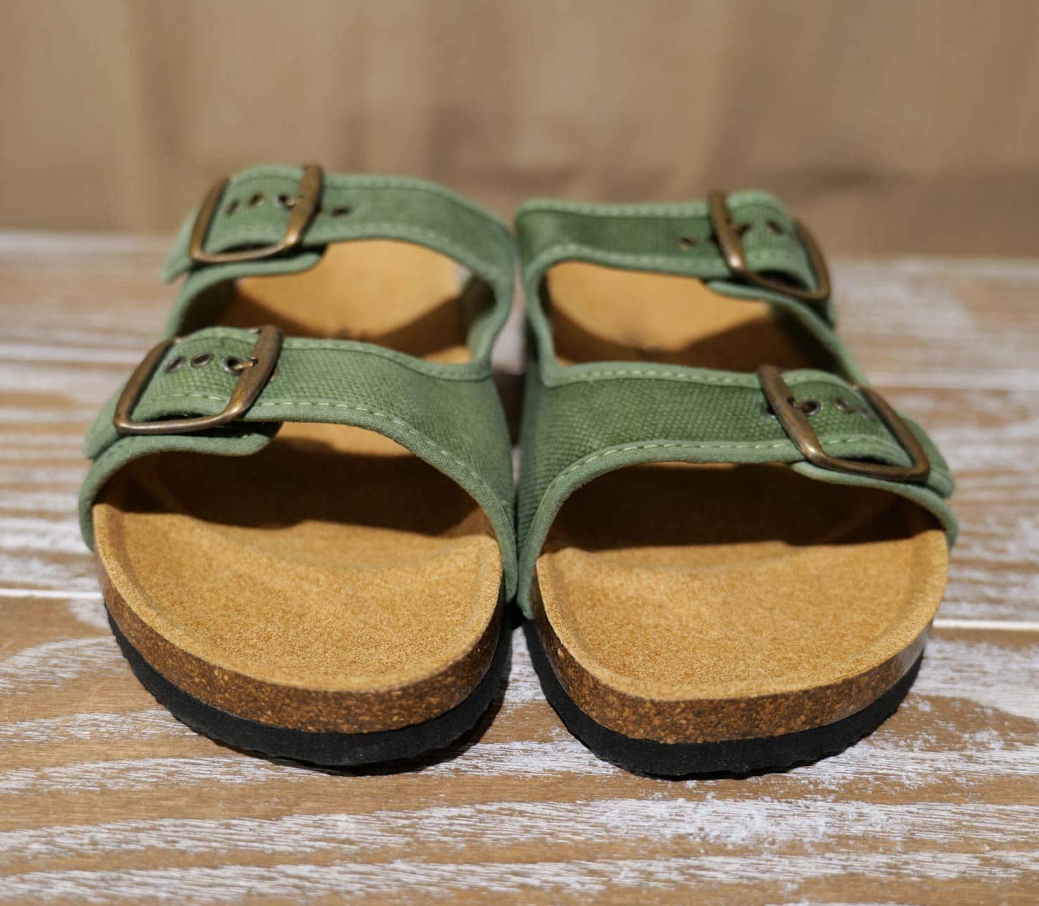 Sandales tissu vert olive face